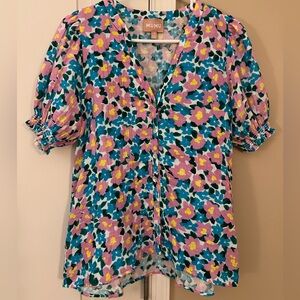 Show Me Your Mumu Floral Button-Down Blouse Puff Sleeve Size Small
